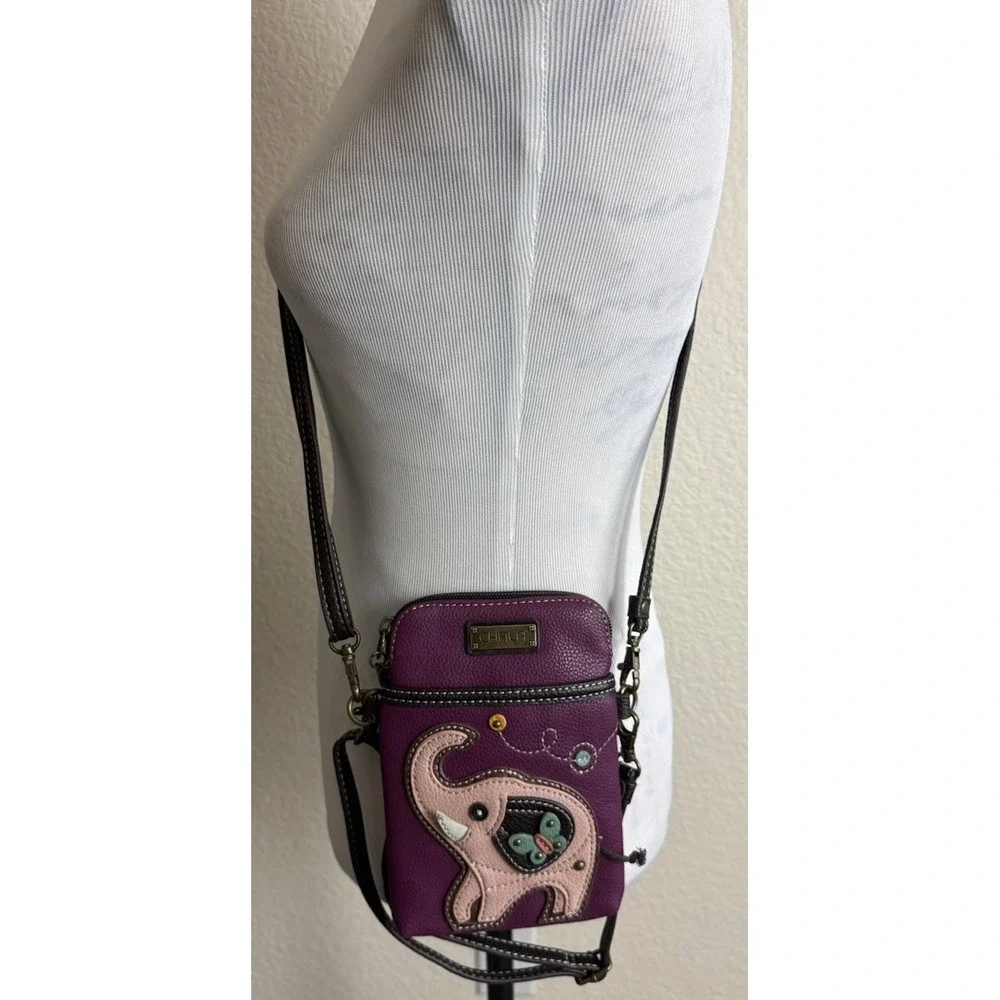 Chala Cell Phone Crossbody Bad Elephant Faux Leather Purple Bag Charm Brand New
